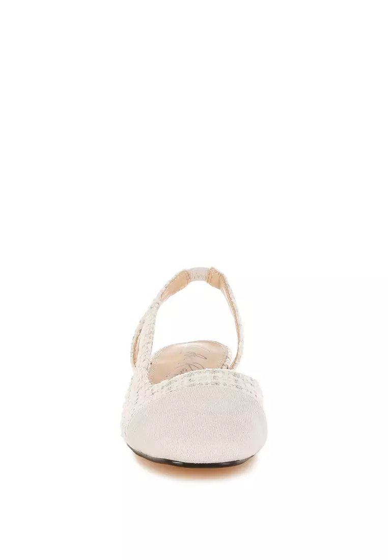 Tweed Slingback Sandals in Off White
