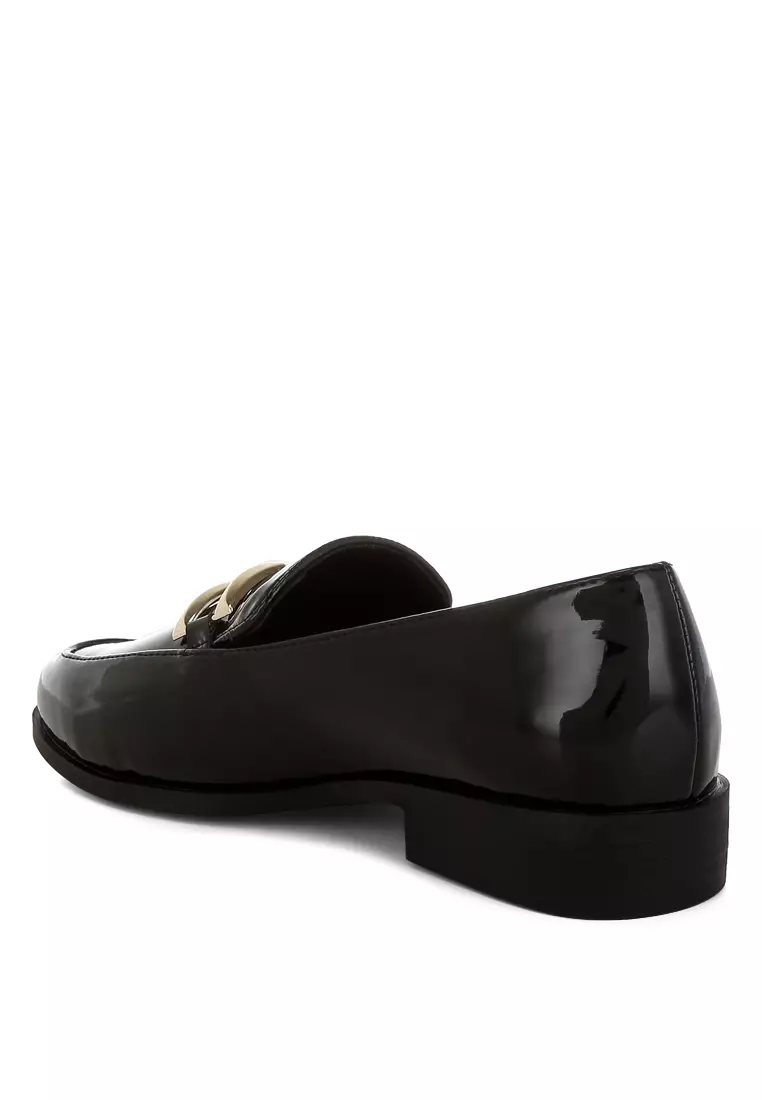 Patent Faux Leather Loafers in Black