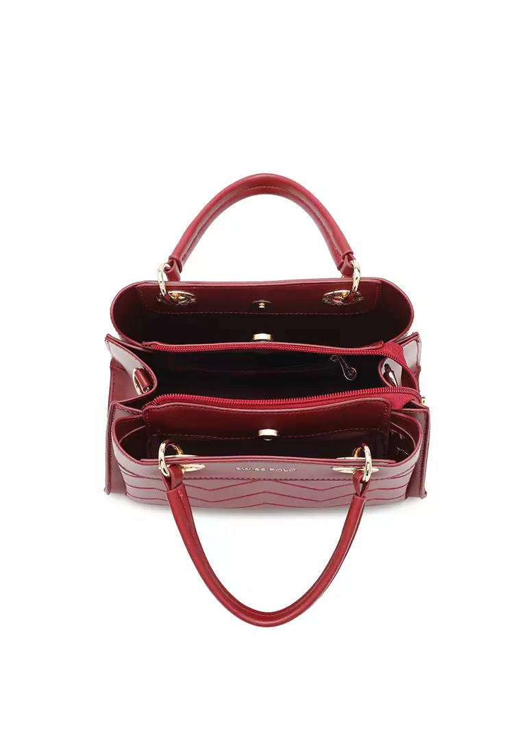 Women's Zig Zag Quilted Top Handle Bag / Crossbody Bag / Shoulder Bag - Red