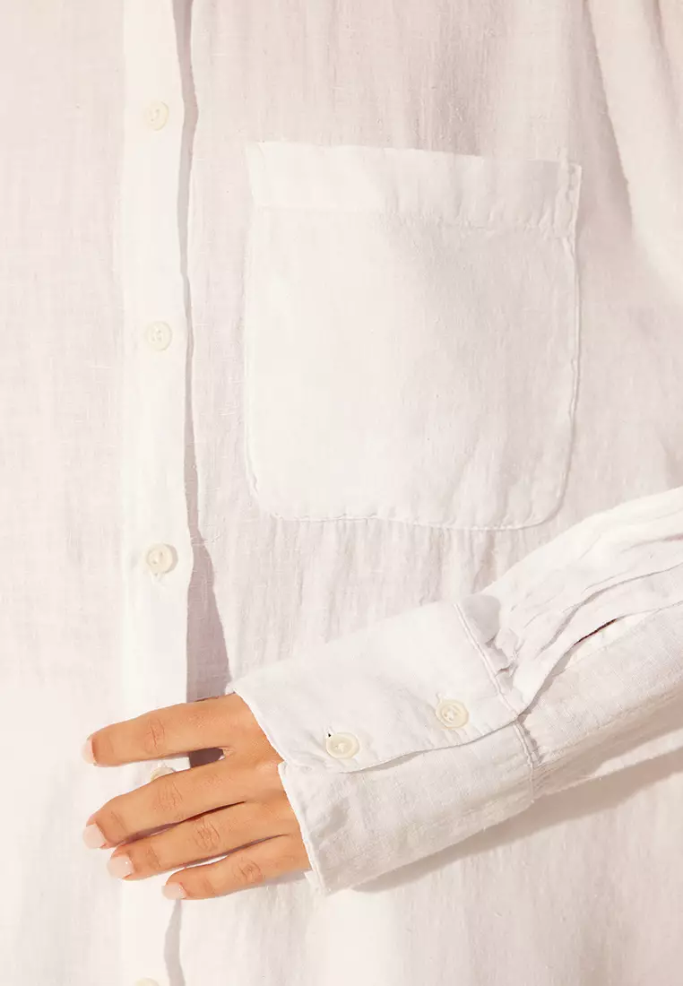White 1% Linen Pocket Detailed Oversized Shirt Twoss26Go39