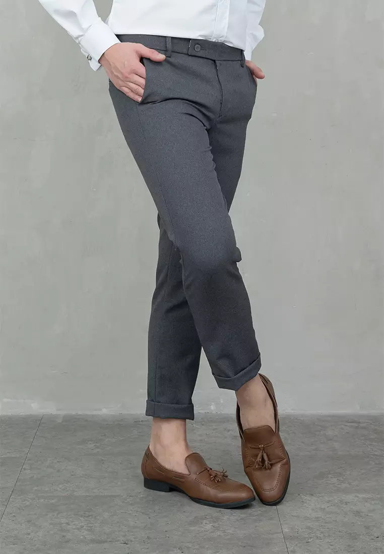 Houseofcuff Celana Bahan Kerja Ankle Button Slim Fit Abu