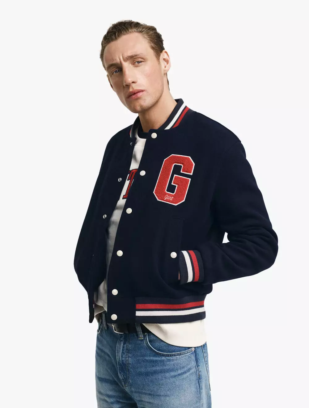 GANT Pakaian Pria Wool Mix Varsity Jacket Evening Blue