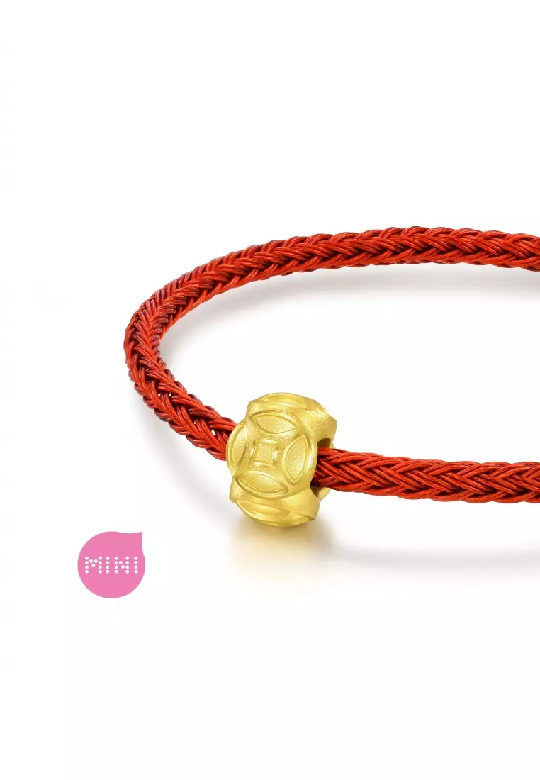 999 24K Solid Gold Cultural Blessing Wealthy Bamboo Charm 94382C (Bracelet not included)