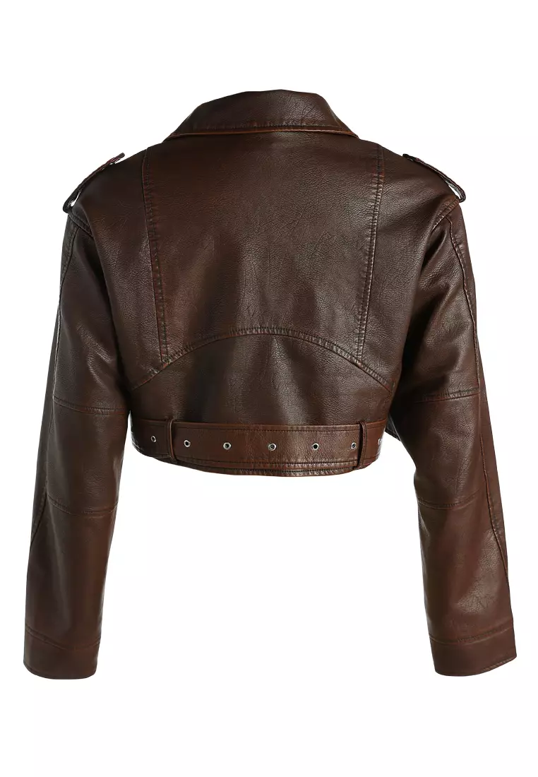 Jaket Biker Pendek Warna Coklat
