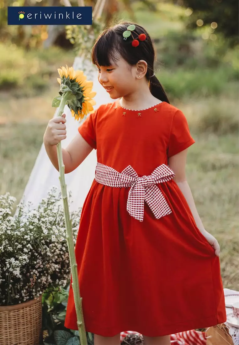 Lille Girls Cherry Belted Contrast Front Dress