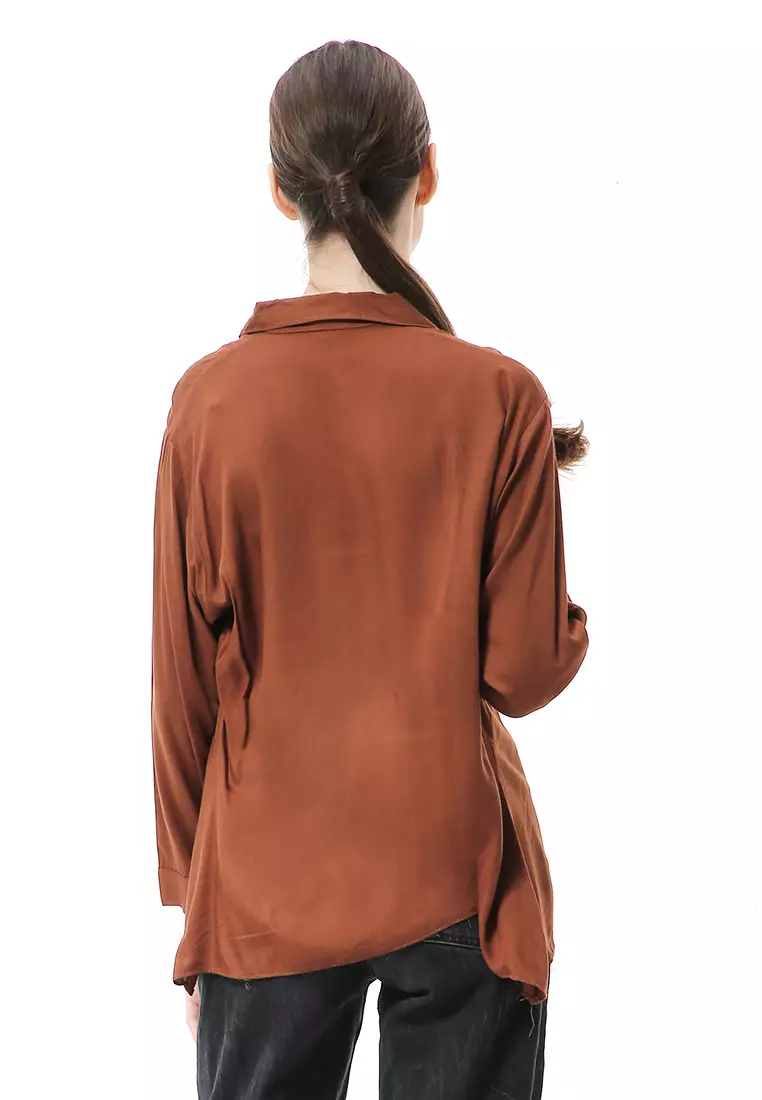 Ayudia Shirt Long Sleeve Atasan Wanita Premium Quality - Brown