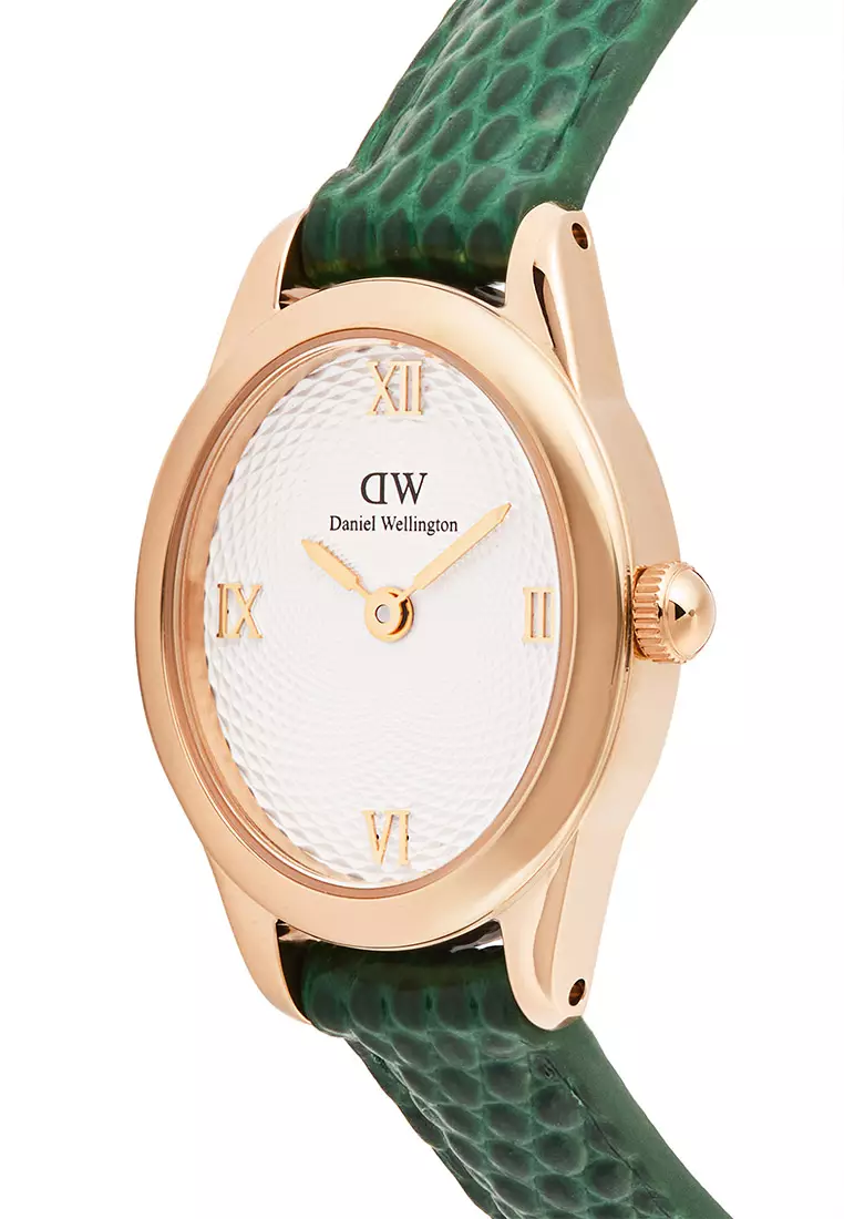 Ophelia Mini Green Lizard White Guilloché Rose Gold - Women Watch Stainless Steel Leather Strap watch DW Official Authentic Original jam tanggan perempuan DW jam tangan