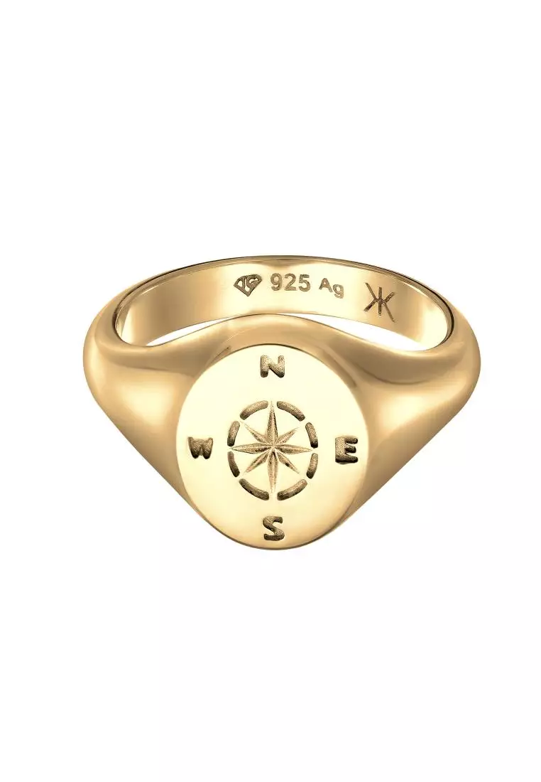 Men's Silver Compass Signet Ring – Gold-Plated