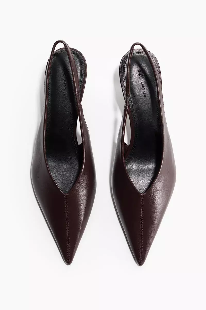 Kitten-heeled leather slingbacks