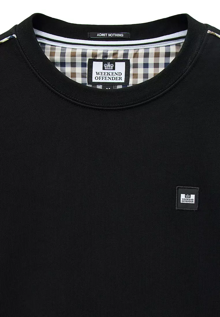 MENS BLACK VEGA CREW WITH MID HOUSE CHECK PIPING