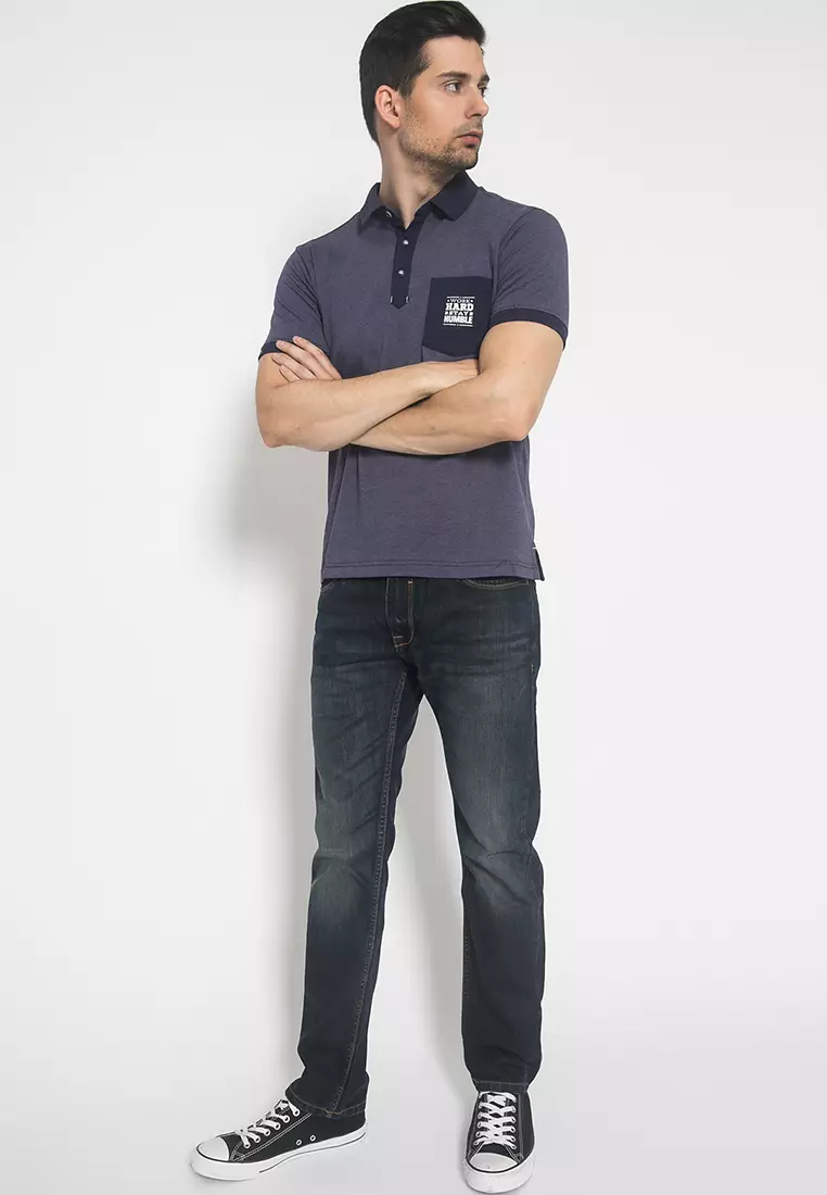 Johnwin - Slim Fit - Kaos Polo Casual - Motif Polos - Kantong Sablon - Ungu