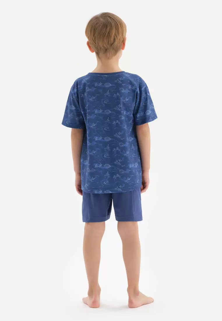 Buy DAG Navy T Shirt Shorts Set Sail Printed Crew Neck