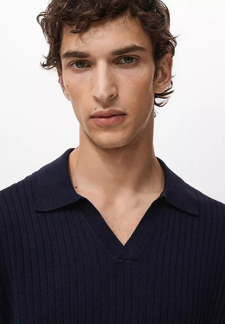 Ribbed Knitted Polo Sweater