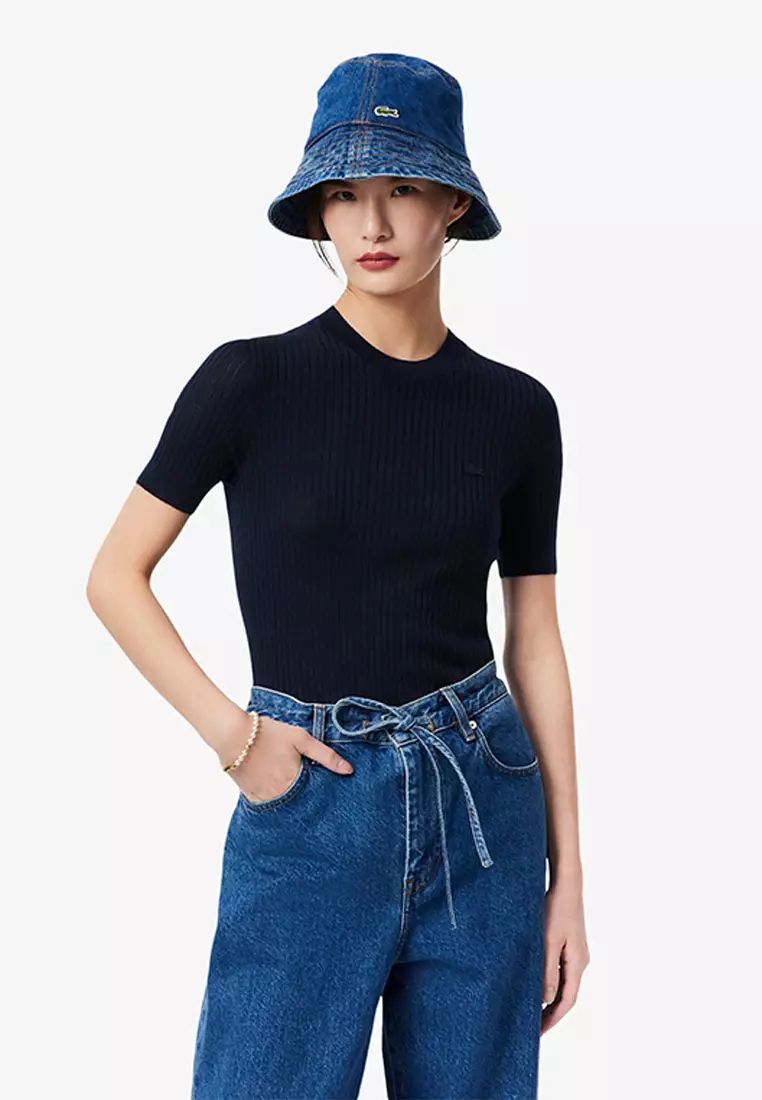 Short Sleeved Merino Wool Rib Knit Sweater