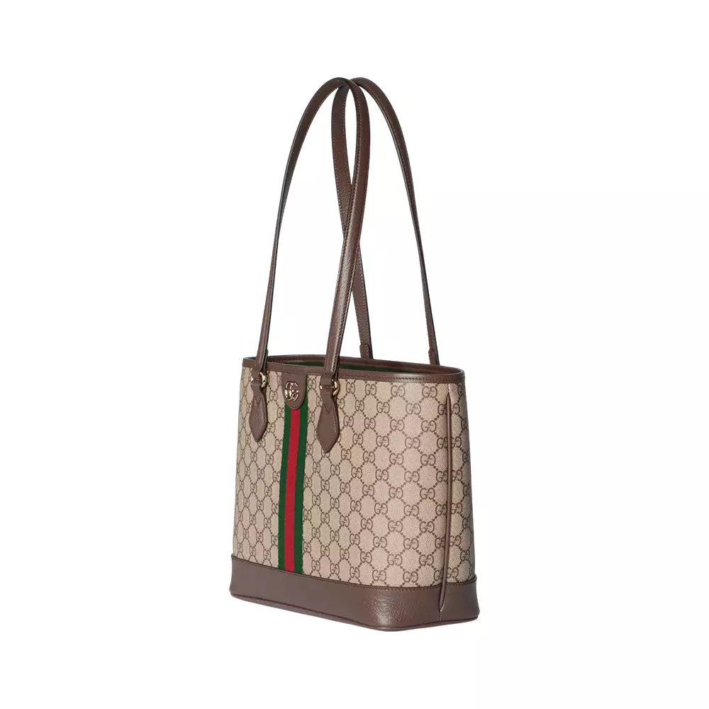 Ophidia Medium Tote Bag GG Monogram Beige Dark Brown