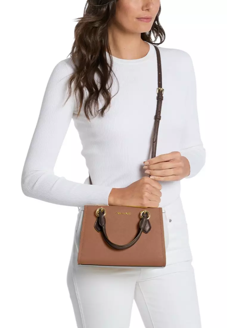 Marilyn Small Color-Block Saffiano Leather Messenger Bag - Brown