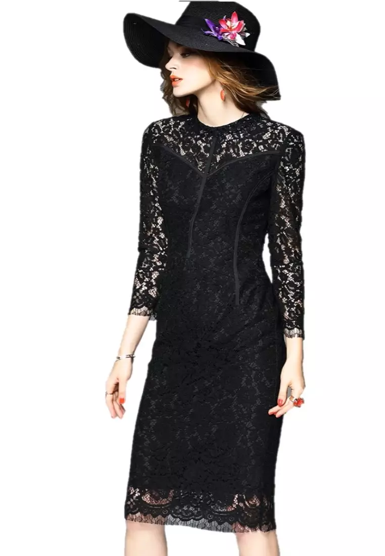 Elegant Lace One-piece Dress UA1109030BK