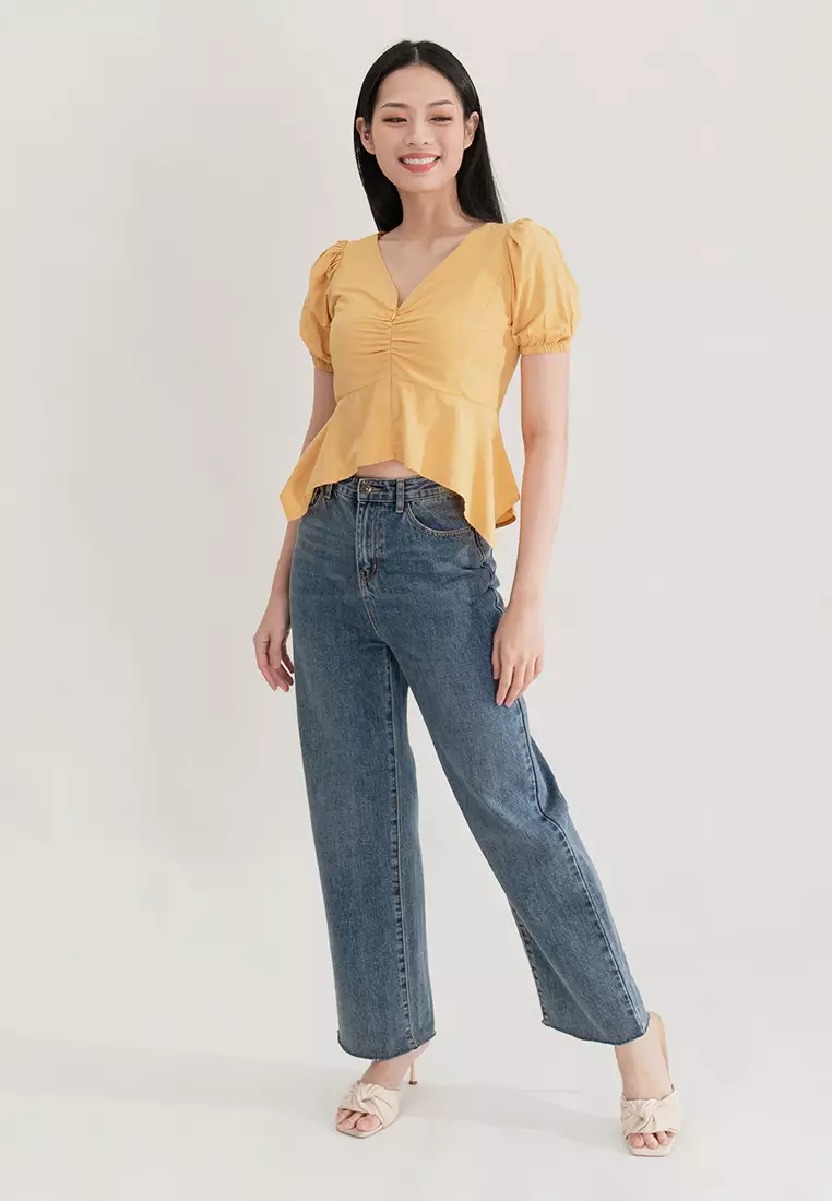 V领前隐形拉链上衣