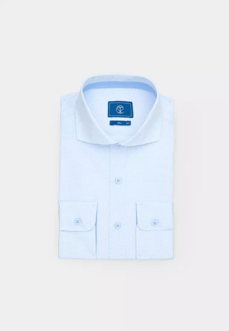 Light Blue Diamond Print Slim Fit Shirt