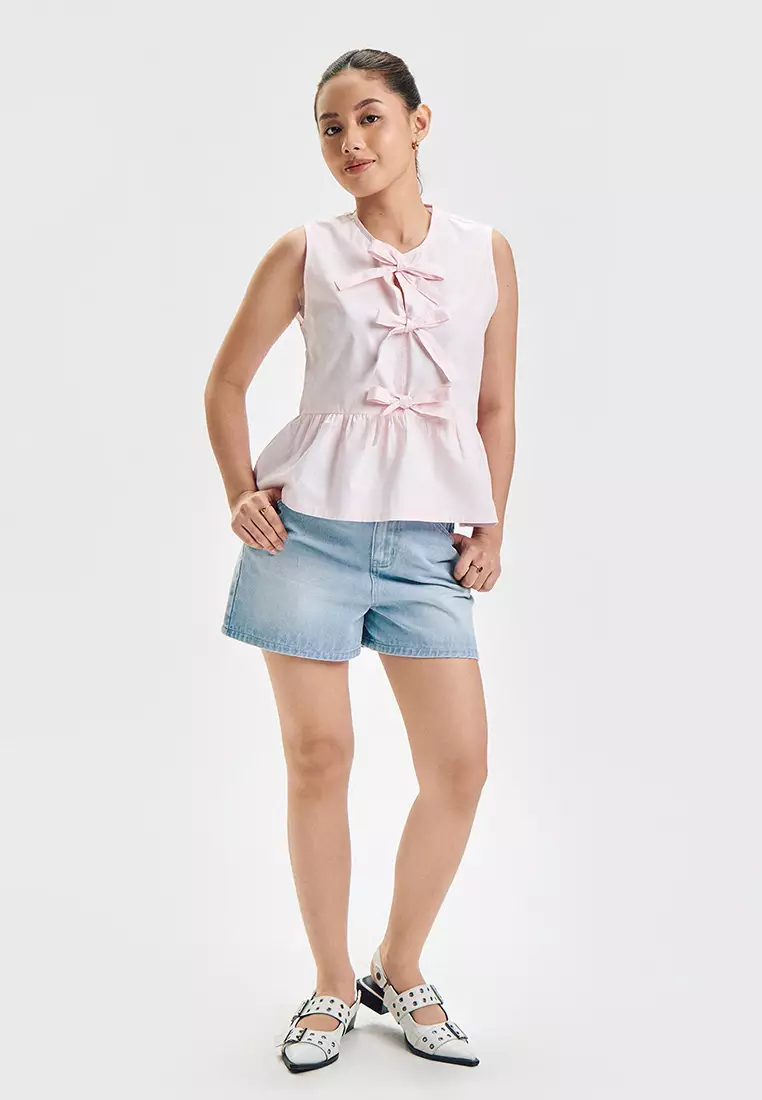 Sleeveless Peplum Top with Bows