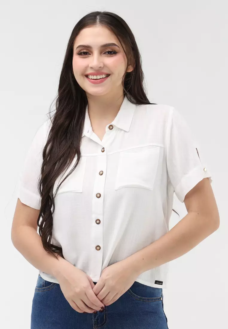 Soft Linen Woven Short Sleeves Blouse