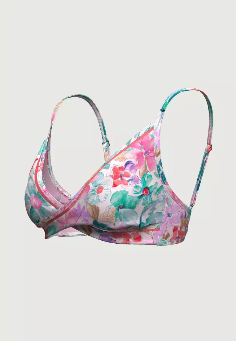 Floral Focus Mint Cross Front Bikini Top