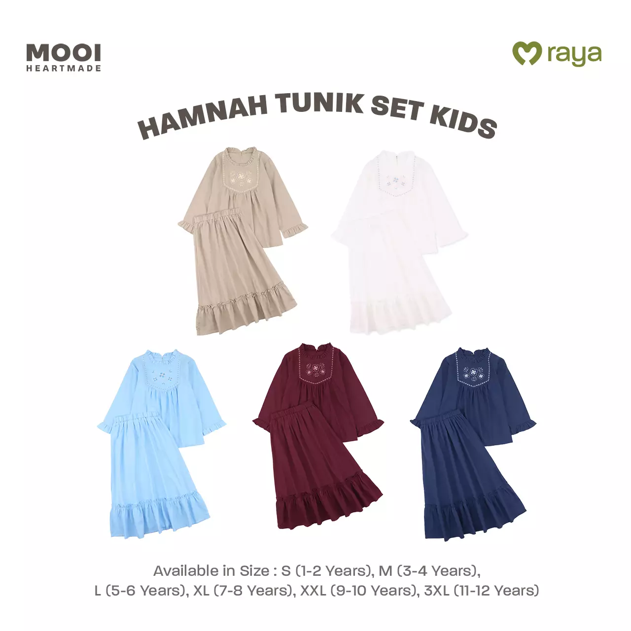 Mooi Setelan Anak Perempuan Raya Collection Hamnah Tunik Set Basic Series 2026 - Sky Blue