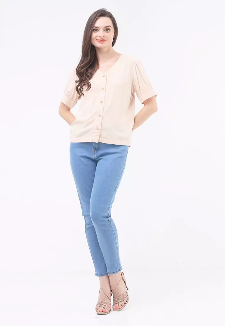 Short Sleeves V-neck Blouse