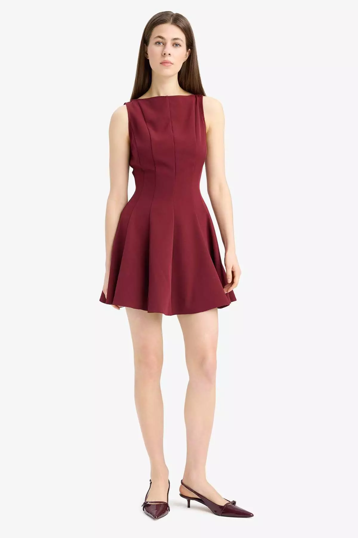 Boat Neck Basic Plain Sleeveless Mini Dress F0205Ax25Sp