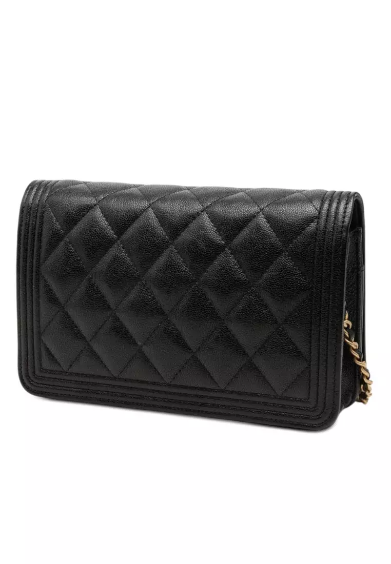 Pre-Loved Chanel Quilted Caviar Boy Wallet On Chain