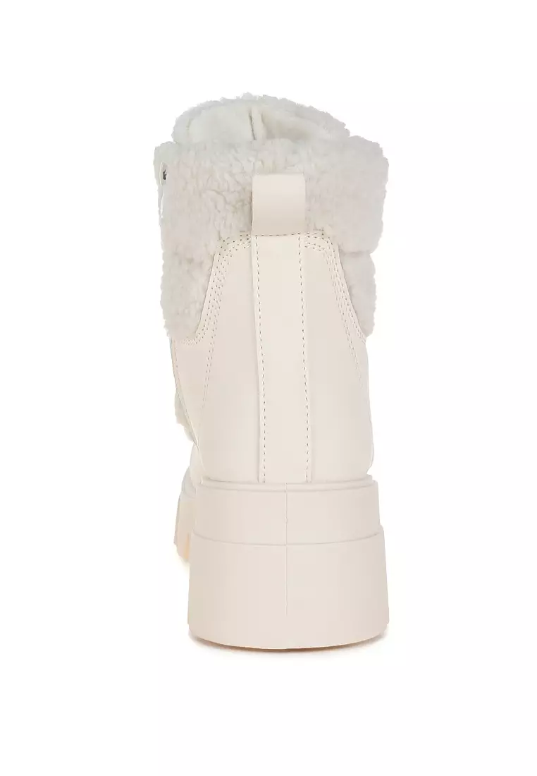 Faux Fur Detail Chunky Hiker Boots in Beige