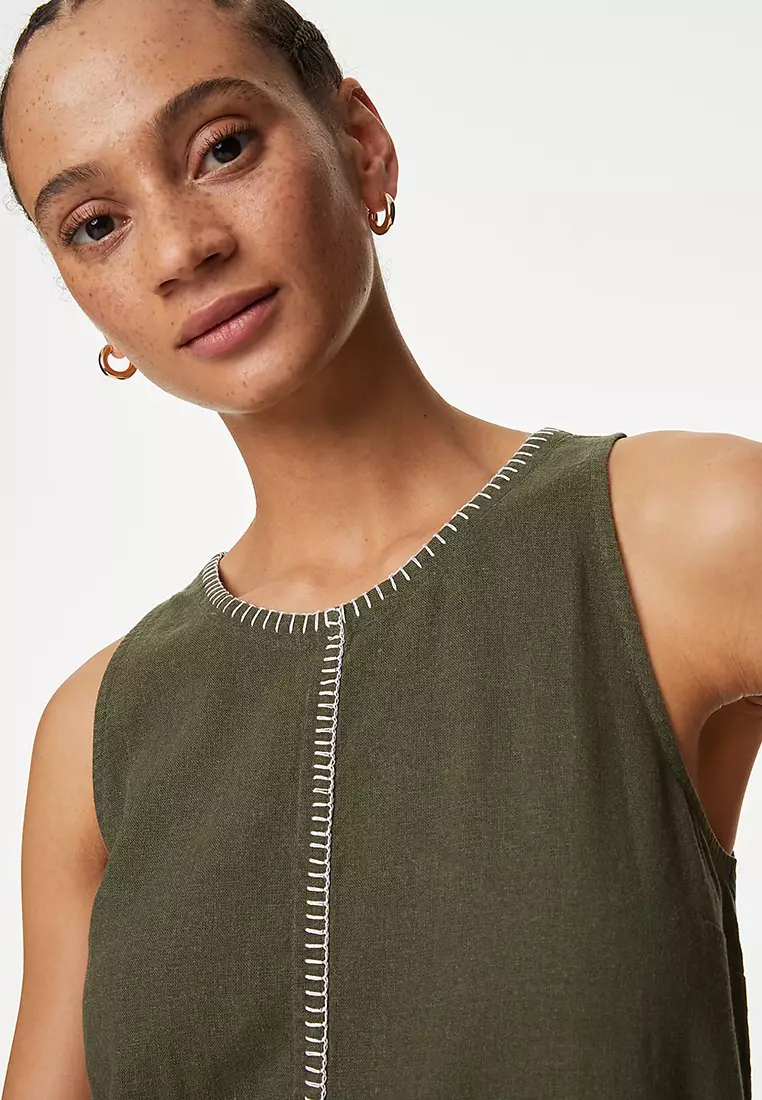 Linen Rich Stitch Detail Shift Dress