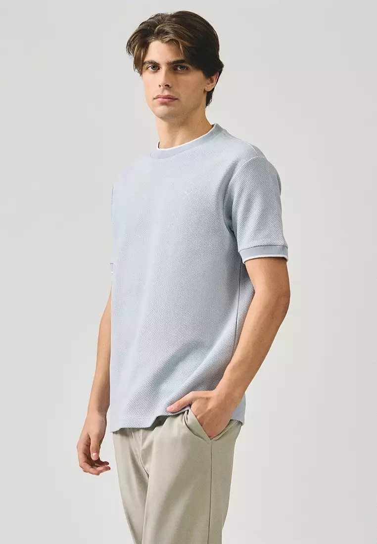 Regular Fit T-Shirt With Contrast Tipping Detail In Popcorn Knit