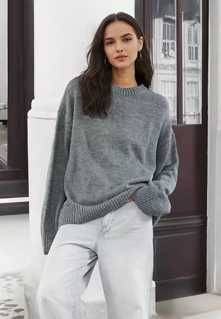 Anthracite Wide Pattern Crew Neck Knitwear Sweater TWOAW25KZ00168
