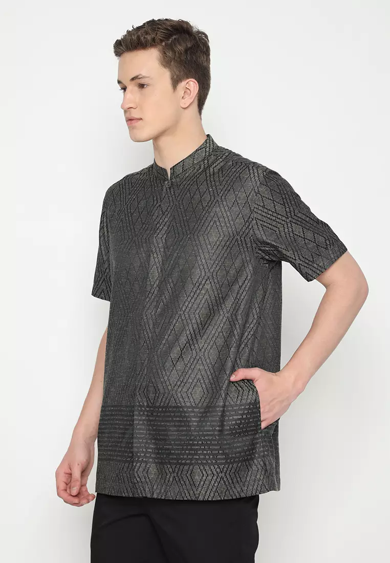 Jobb Waqas Baju Koko Pria Lengan Pendek Regular Fit Olive