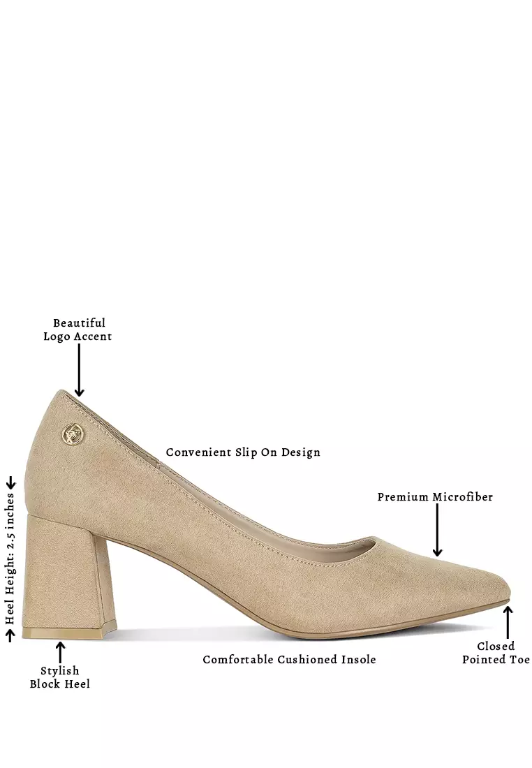 Block Heel Pumps in Beige
