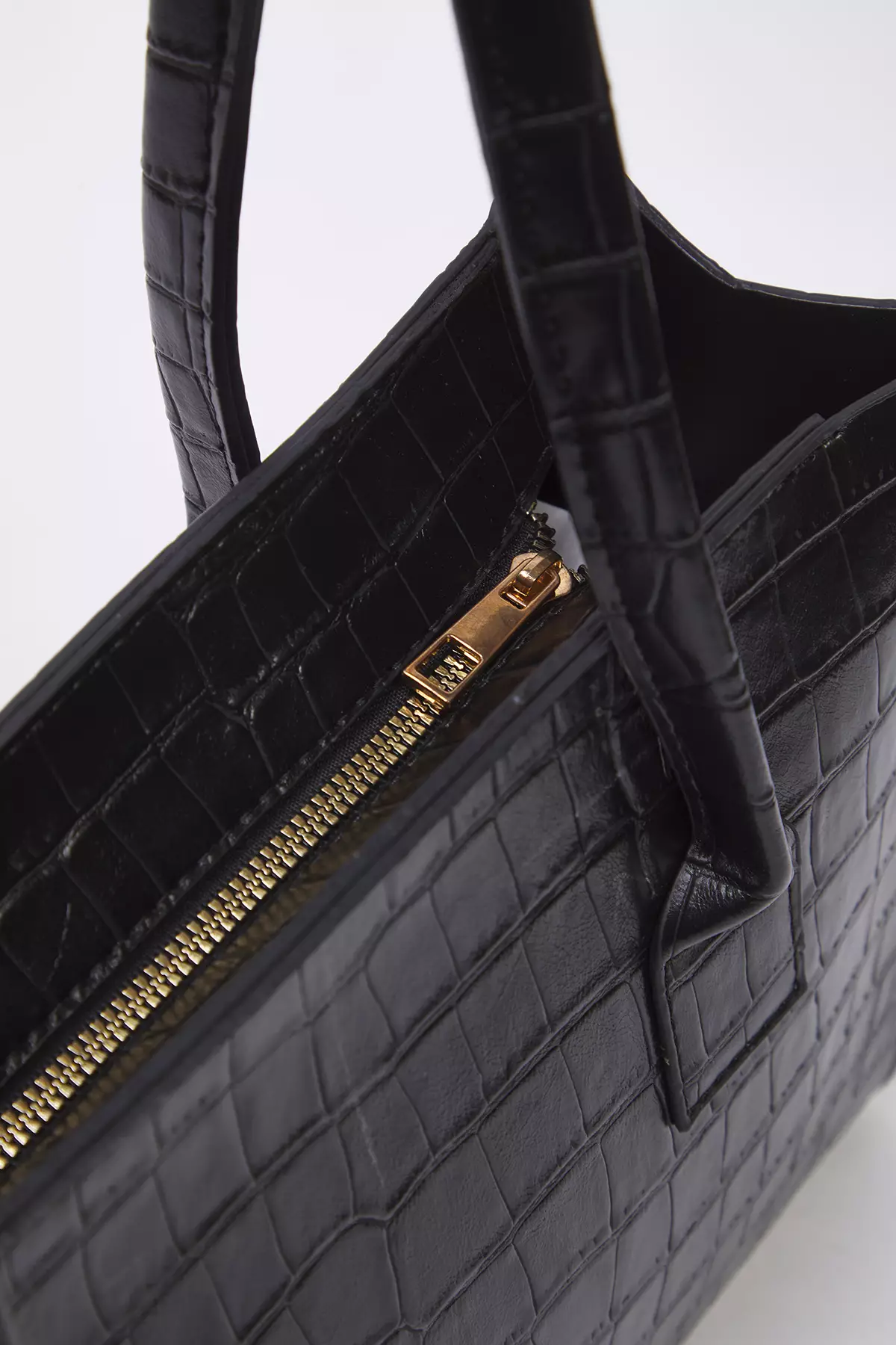 Black Textured Women's Midi Tote Shoulder Bag