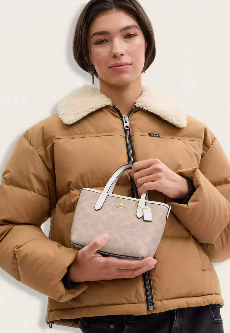 Coach City Mini Tote Bag In Signature Canvas Sand Chalk