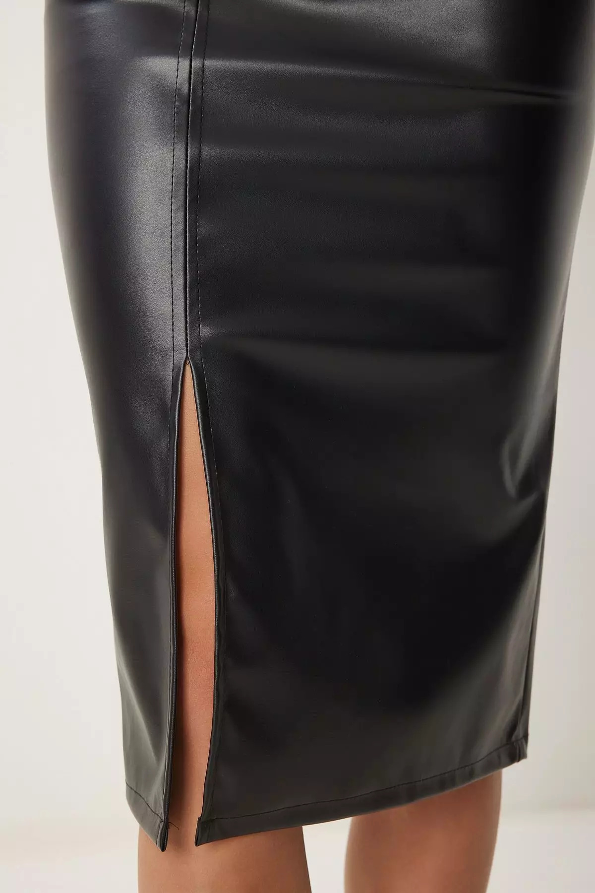 Slit Faux Leather Pencil Skirt