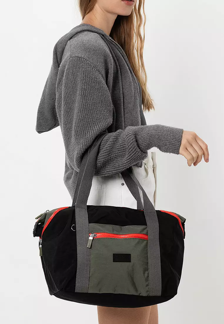 Colour Block Nylon Convertible Top Handle Bag