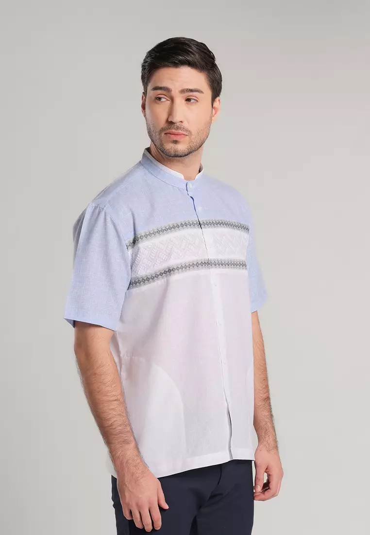 MOC Kemeja Koko Lengan Pendek Pria Baqi - Blue