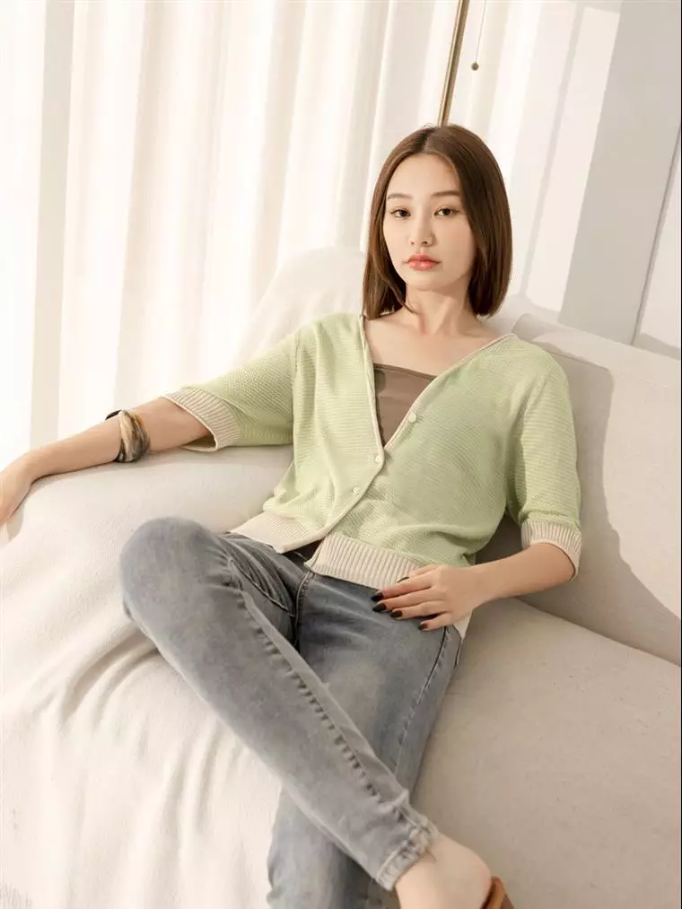 Obstyle Small V Facev Neck Dual Color Textured Knit Short Sleeve Cardiganfa Buy