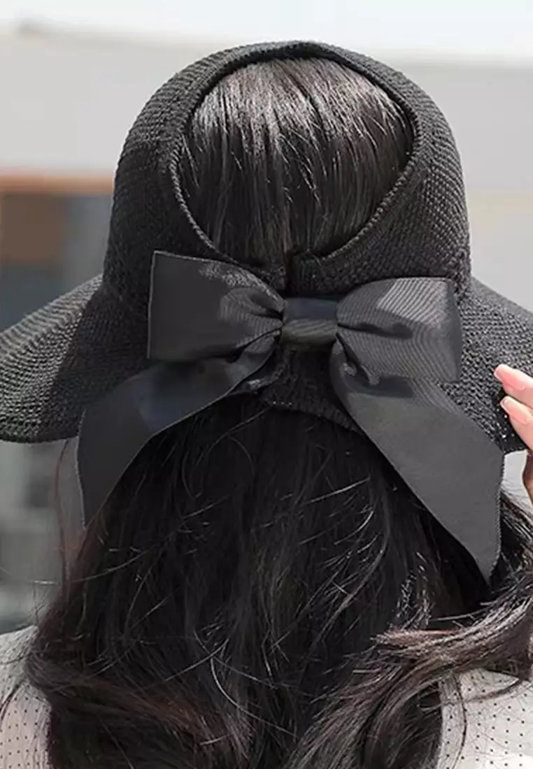 Bow Hollow Big Brim Folding Sunshade Fisherman Caps A22062408BK