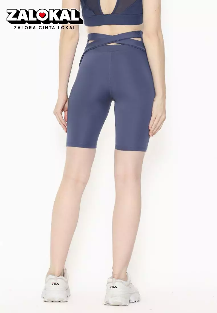 Fitwear -  Legging Pendek Olahraga Wanita KAGURA CROSS WAIST - MEDIUM WAIST - NAVY