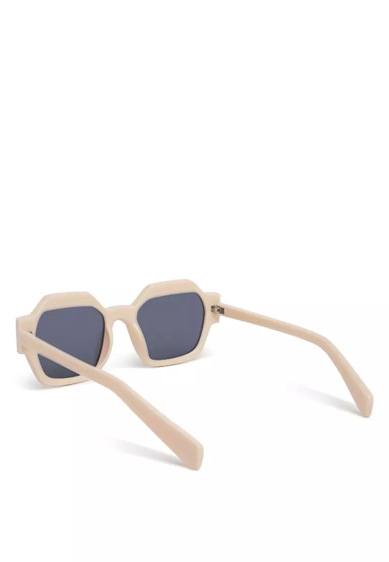Bold Bevel Square Sunglasses in Beige