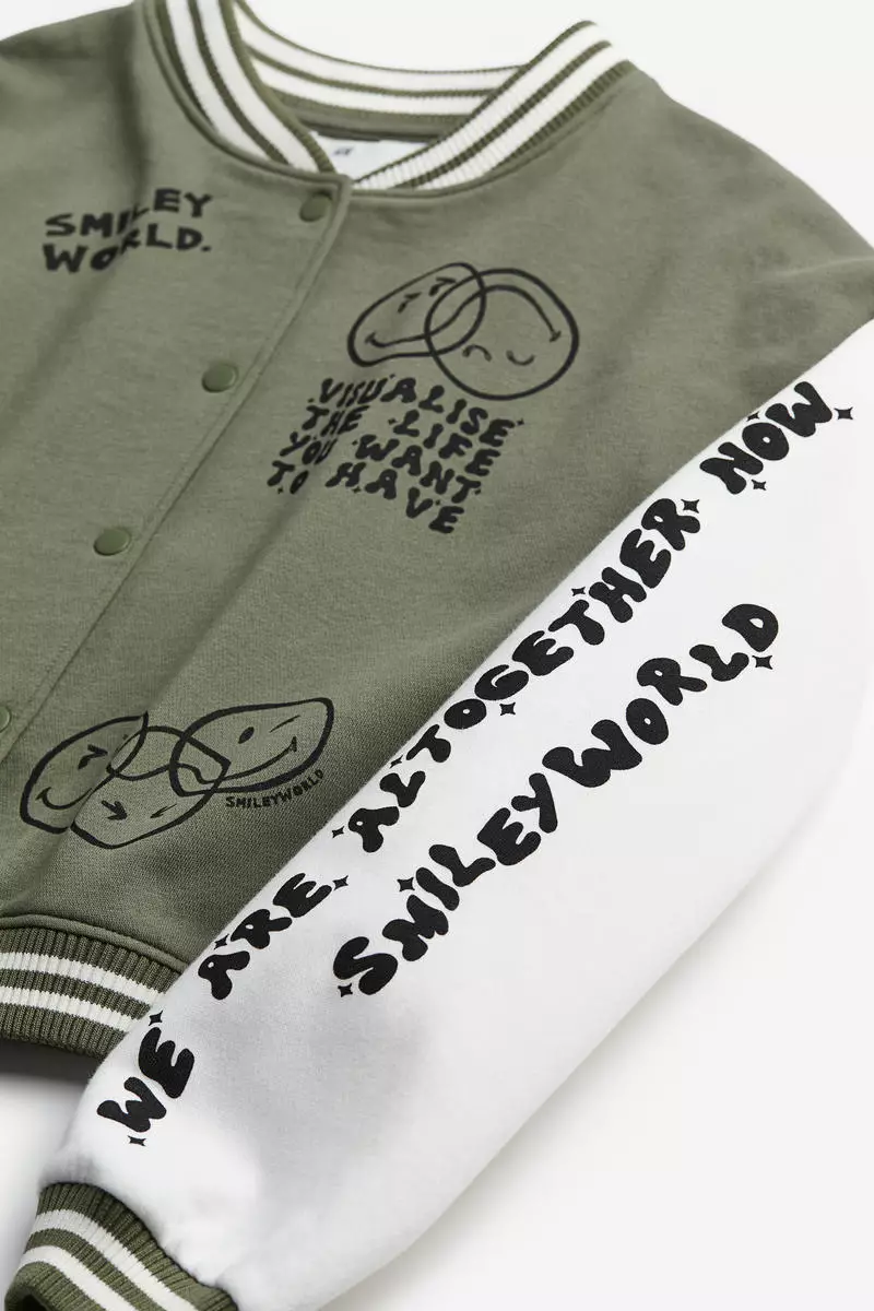 Print-motif baseball jacket