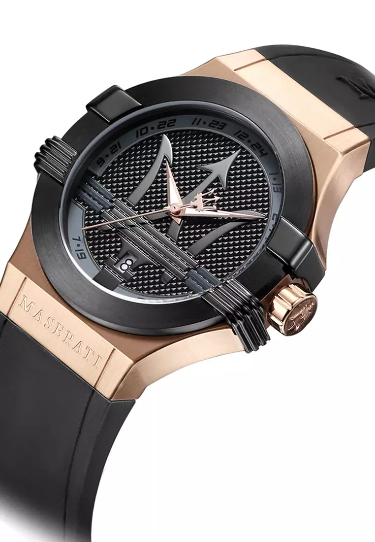 【2 Years Warranty】 Maserati Potenza 40mm Black Silicone Men's Quartz Watch R8851108002 With Luminous Hands