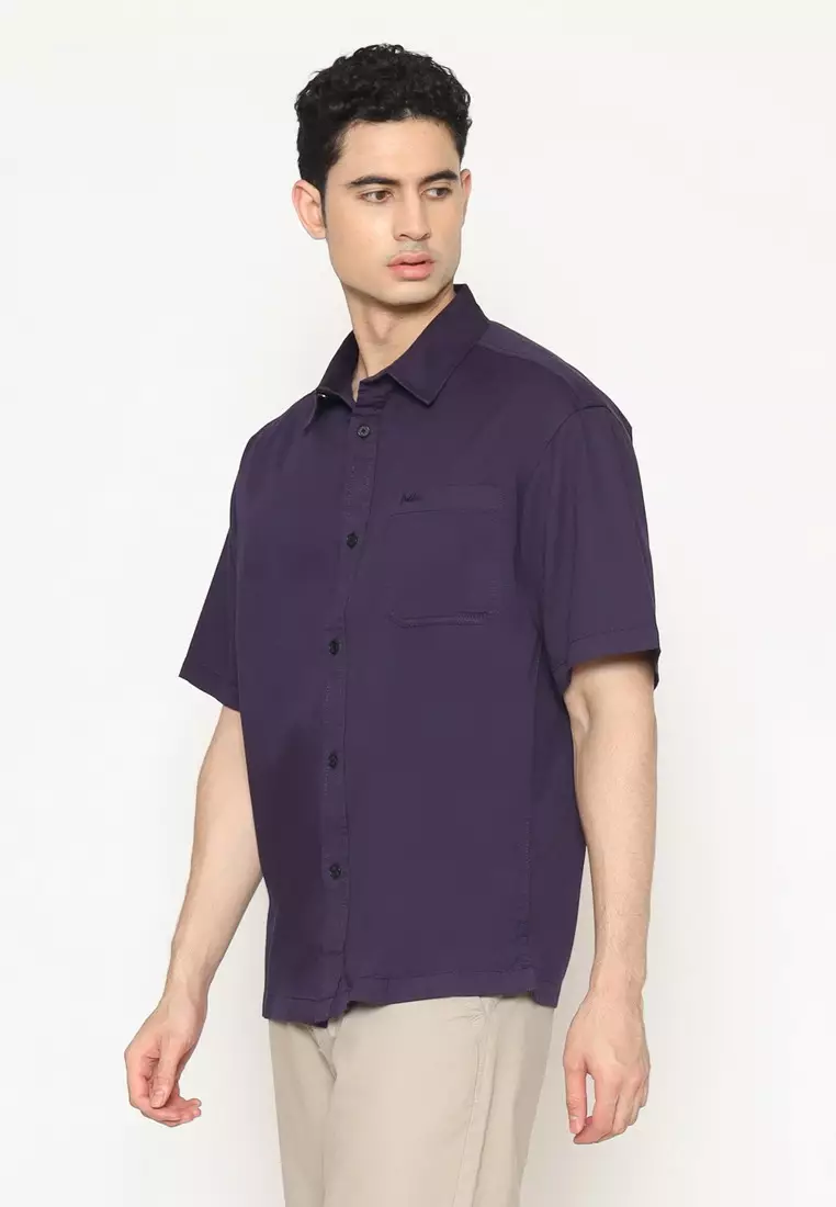 POLICE Kemeja Polos Relaxfit Cotton Twill Dark Purple Pria