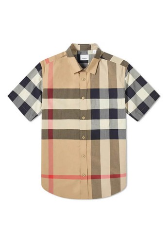 Burberry multi Burberry Short-Sleeve Check Stretch Shirt in Archive Beige 3616FAA242544CGS_1