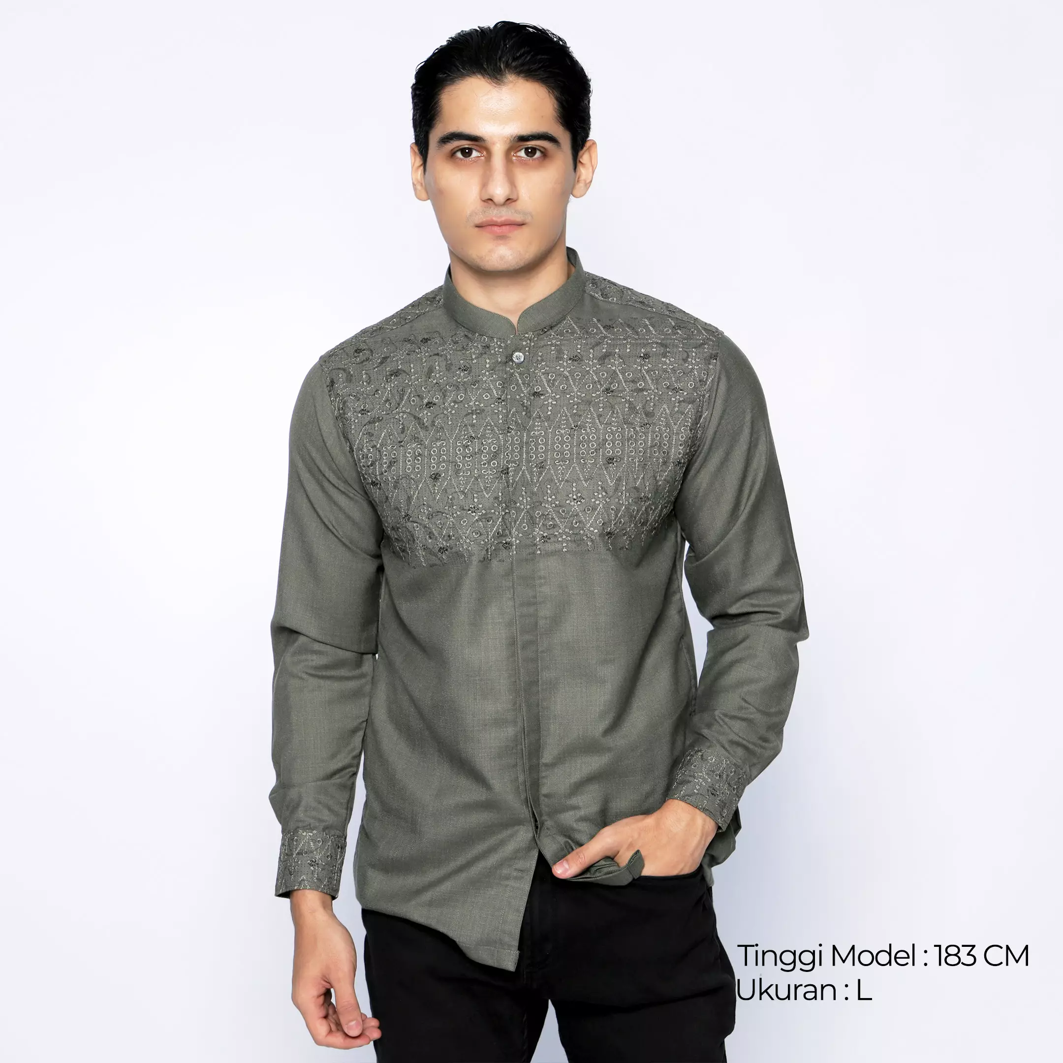 Casella Baju Koko Pria Lengan Panjang Premium Edisi Koko Sultan 9921 Green Grey